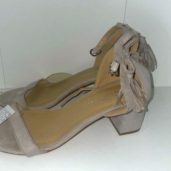 Shoes - Gray tassel heels gray suede heels block heels ankle strap heels